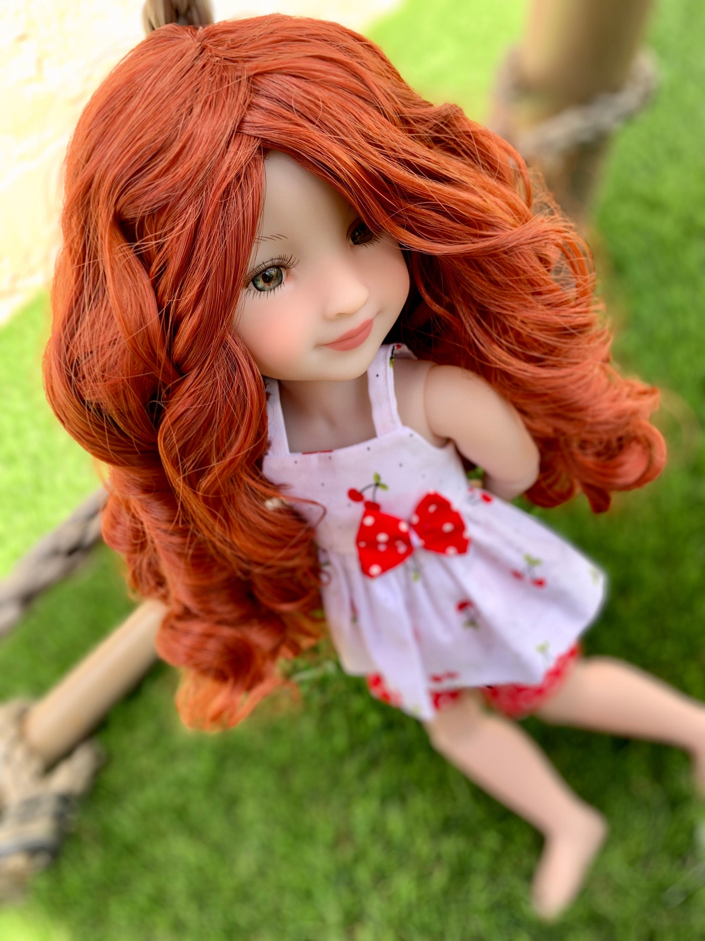 Custom  doll WIG for 14"  AG Dolls - Heat Safe-Tangle Resistant-fits 8-9" head size Kaye Wiggs  RRFF girls of the orient red curls