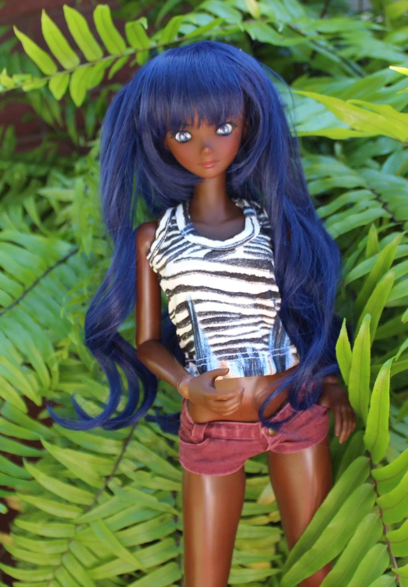 Custom doll WIG for Smart Dolls- Heat Safe - Tangle Resistant- 8.5" head size of Bjd, SD, Dollfie Dream dolls  dark blue anime Limited
