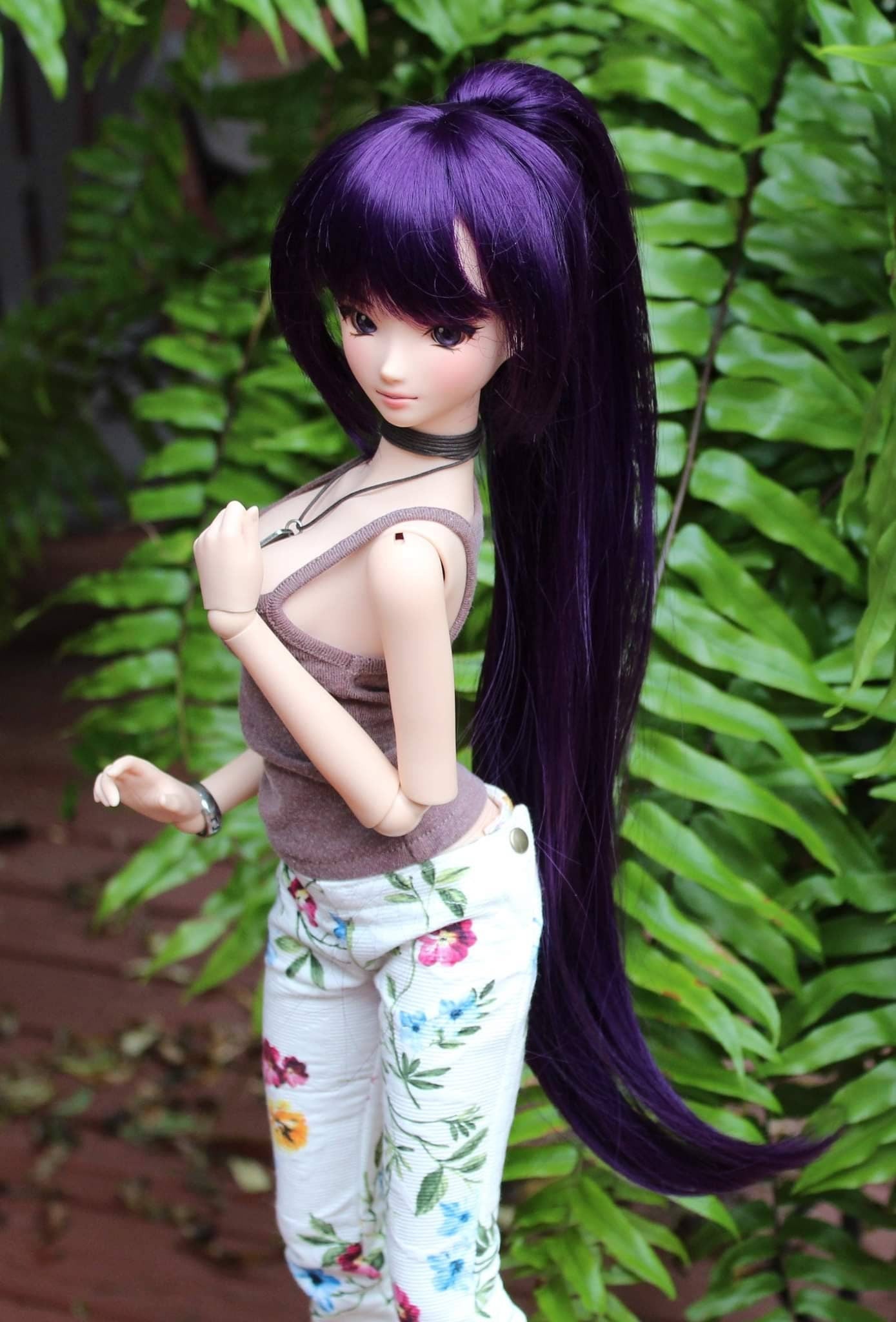 Custom doll WIG for Smart Dolls- Heat Safe - Tangle Resistant- 8.5" head size of Bjd, SD, Dollfie Dream dolls Purple Tan Cap  anime Limited