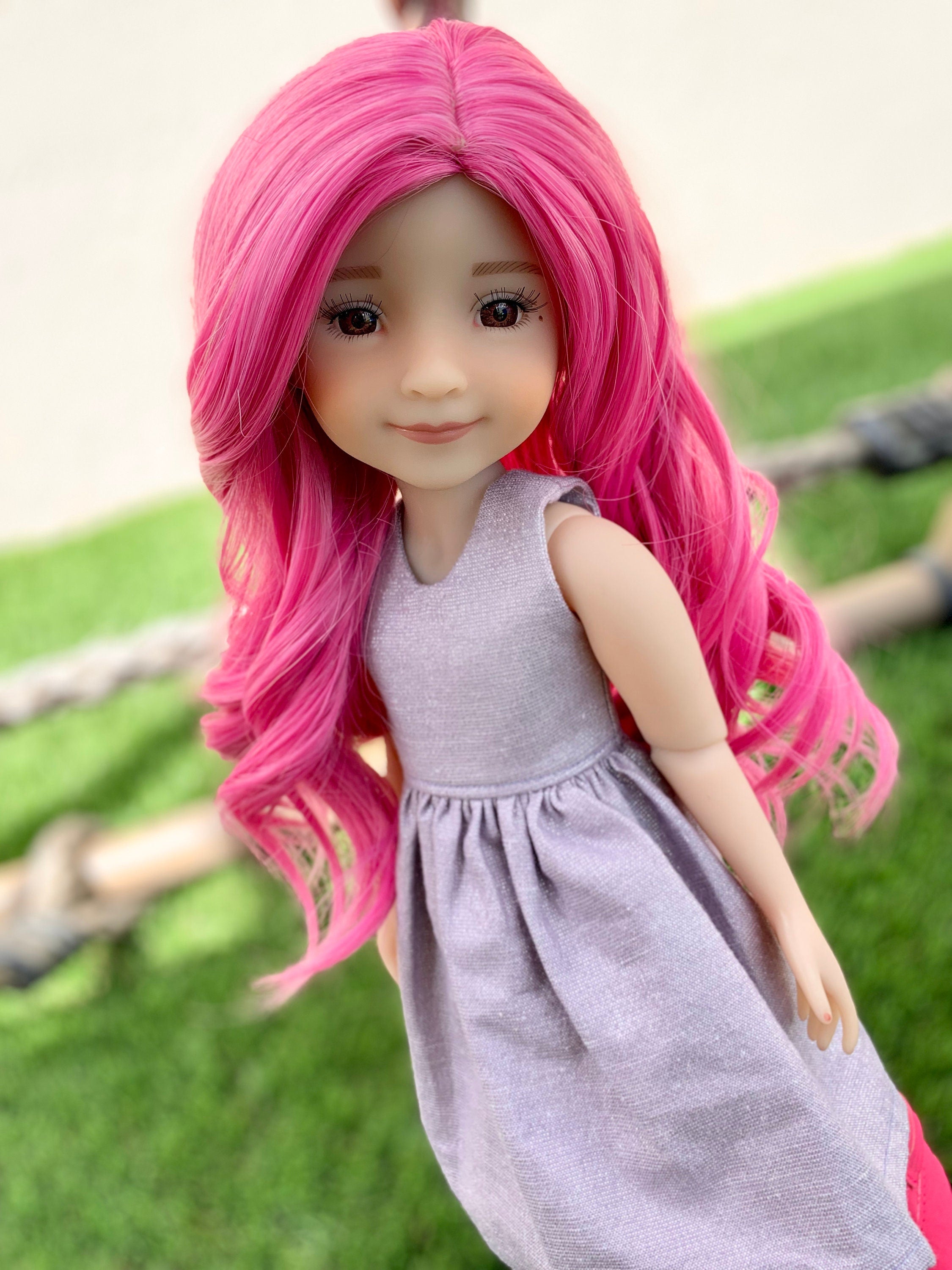 Custom doll WIG for 14"  Dolls - Heat Safe-Tangle Resistant-fits 8-9" head size Kaye Wiggs Ruby Red Fashion Friends girls of the orient Pink