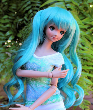 Custom doll WIG for Smart Dolls- Heat Safe - Tangle Resistant- 8.5" head size of Bjd, SD, Dollfie Dream dolls  teal anime Limited
