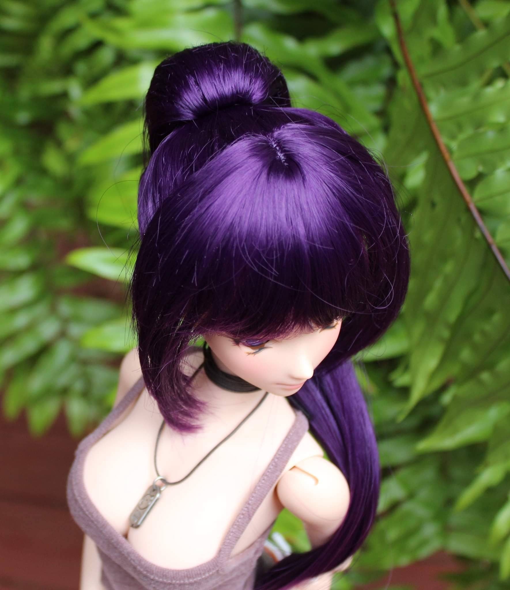 Custom doll WIG for Smart Dolls- Heat Safe - Tangle Resistant- 8.5" head size of Bjd, SD, Dollfie Dream dolls Purple Tan Cap  anime Limited