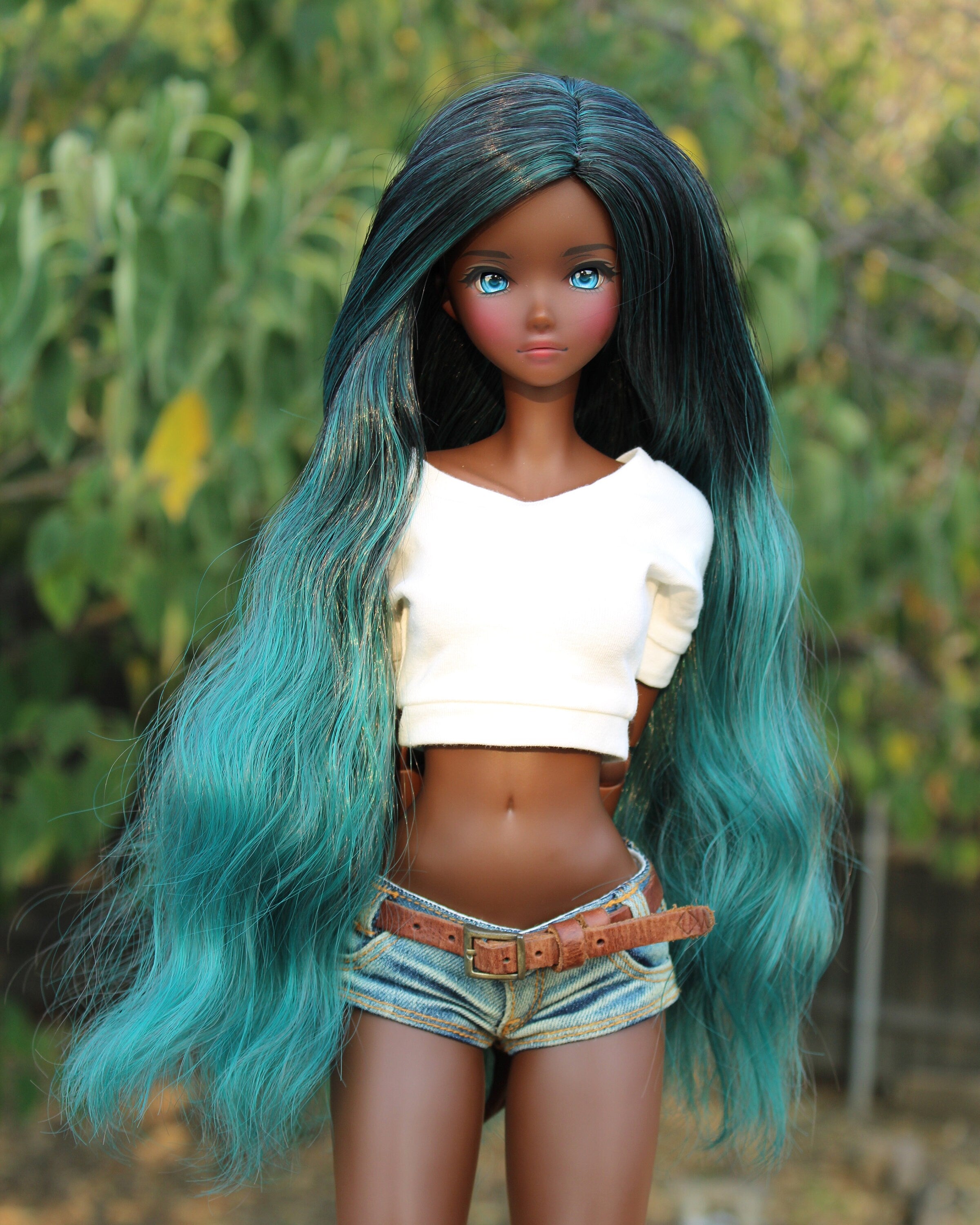 Custom doll Wig for Smart Dolls- Heat Safe - Tangle Resistant- 8.5" head size of Bjd, SD, Dollfie Dream dolls Teal Blues