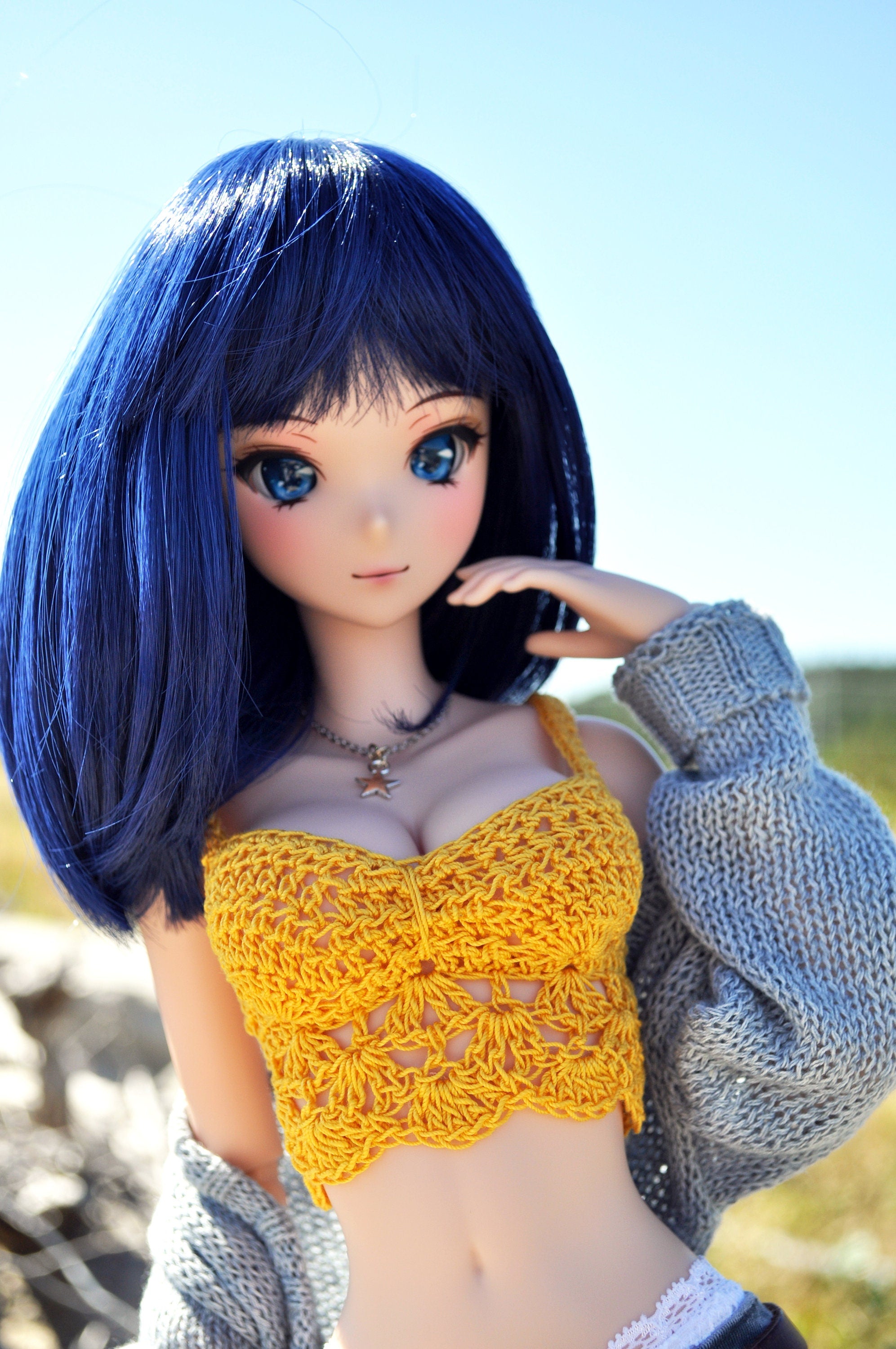 Custom doll WIG for Smart Dolls- Heat Safe - Tangle Resistant- 8.5" head size of Bjd, SD, Dollfie Dream dolls Blue