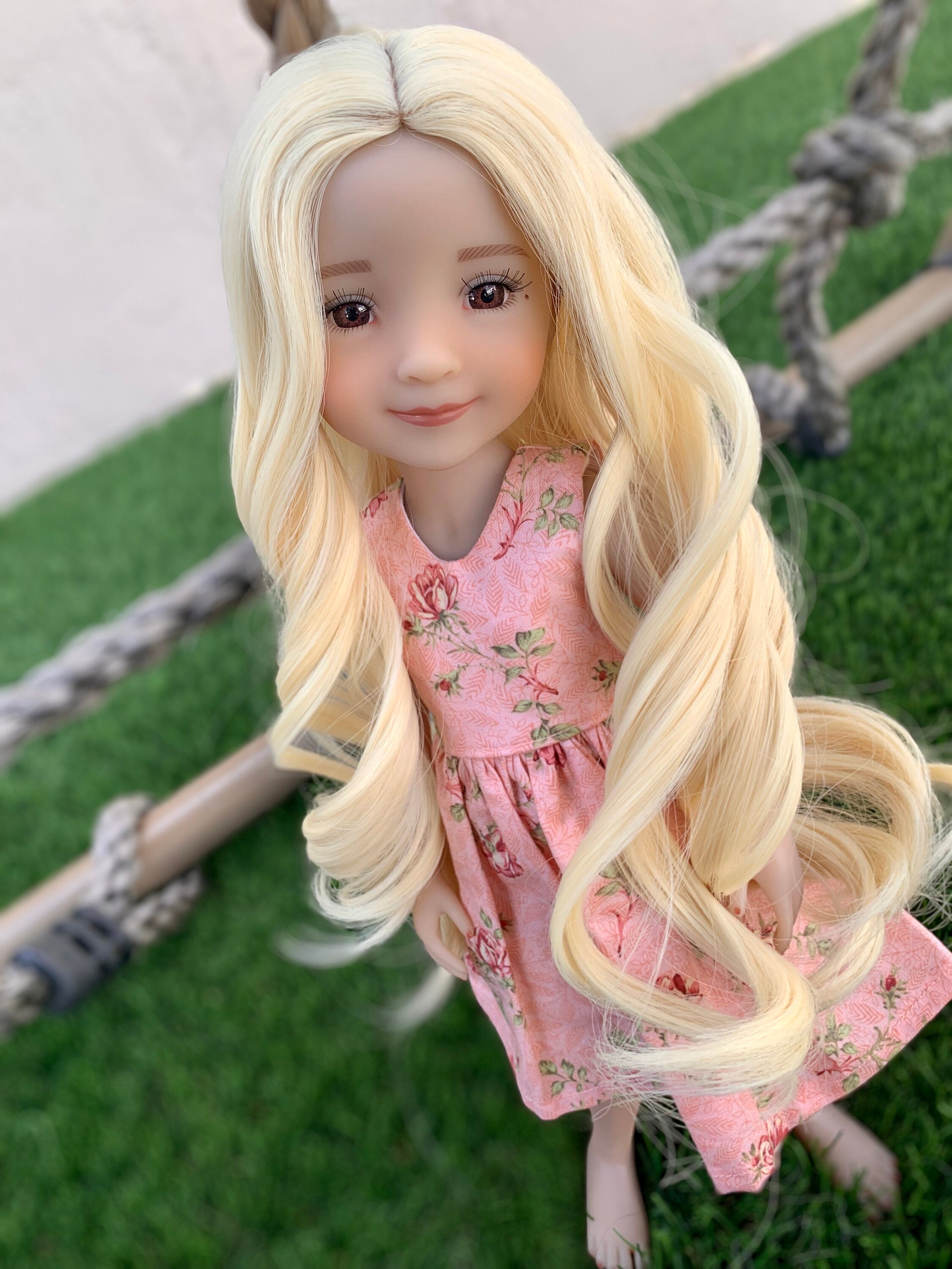 Custom  doll WIG for 14" AG Dolls -Heat Safe-Tangle Resistant-fits 8-9" head size Kaye Wiggs RRFF  girls of the orient blonde curls