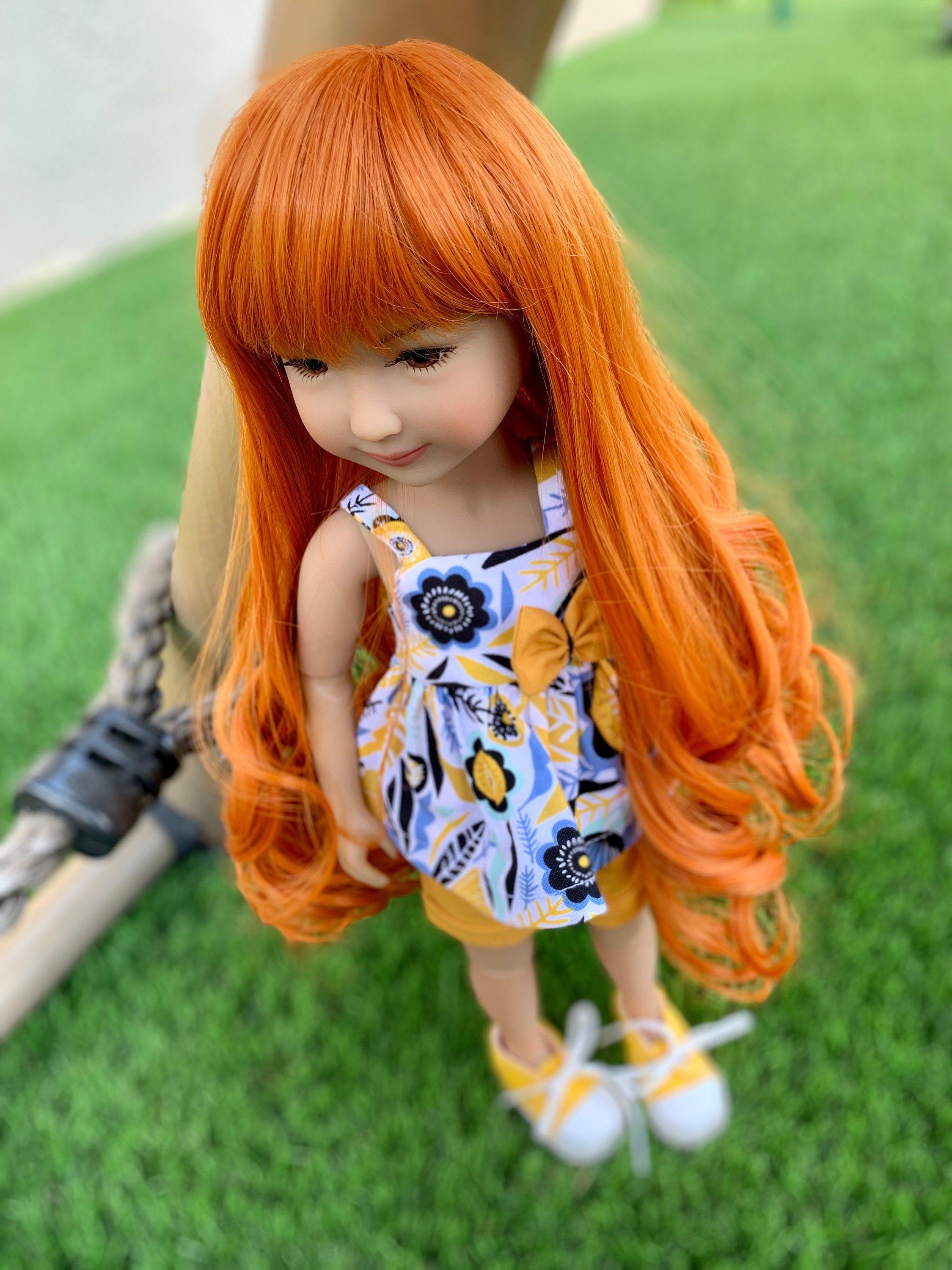 Custom doll WIG for 14"  Dolls - Heat Safe-Tangle Resistant-fits 8-9" head size Kaye Wiggs Ruby Red Fashion Friends girls of the orient Red