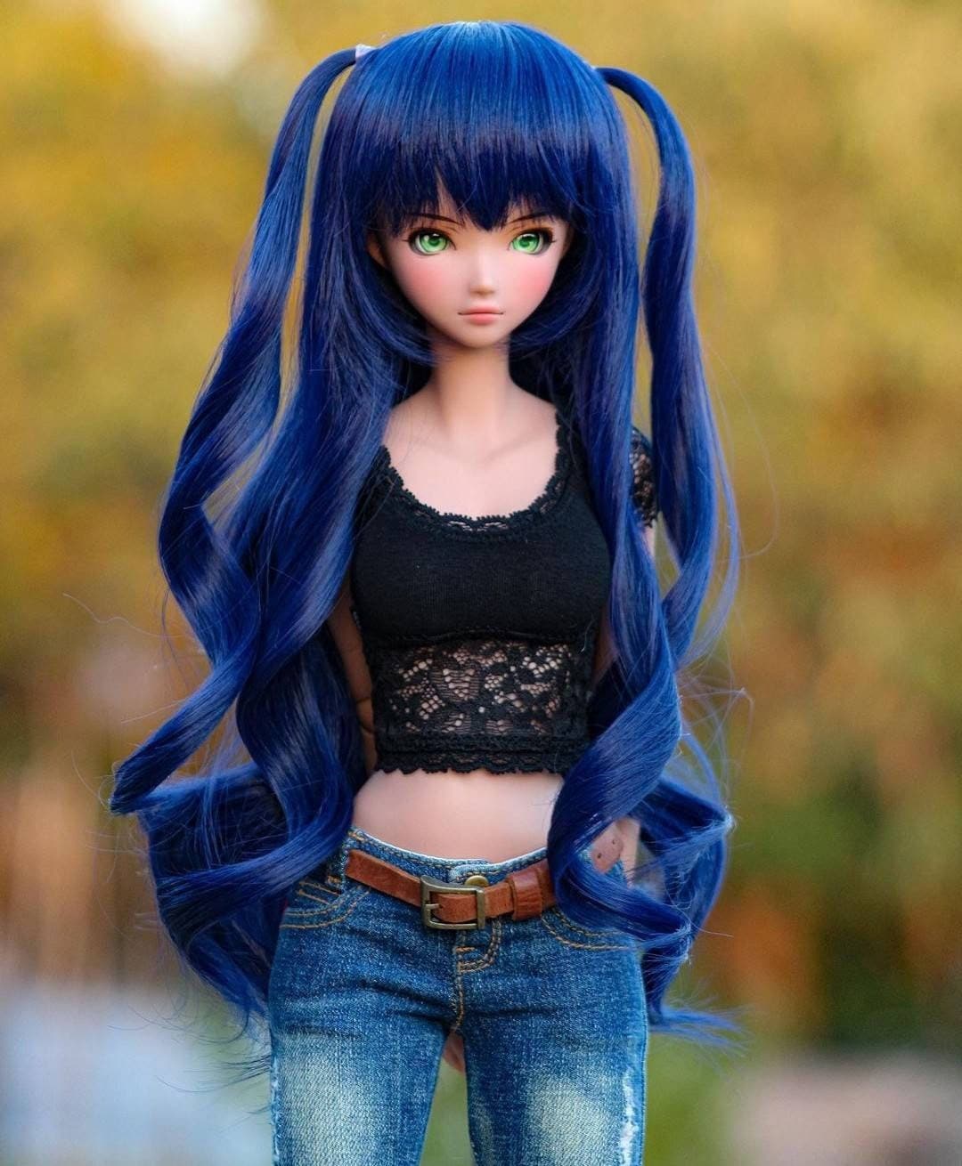 Custom doll WIG for Smart Dolls- Heat Safe - Tangle Resistant- 8.5" head size of Bjd, SD, Dollfie Dream dolls  dark blue anime Limited