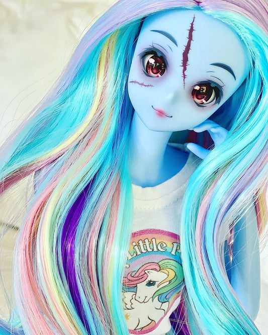 Custom doll WIG for Smart Dolls- Heat Safe - Tangle Resistant- 8.5" head size of Bjd, SD, Dollfie Dream dolls Unicorn Rainbow