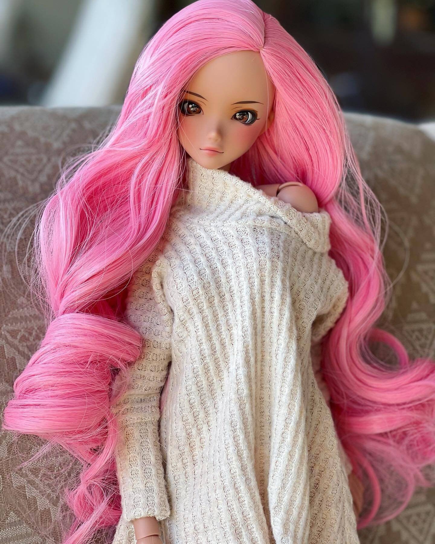 Custom doll WIG for Smart Dolls- Heat Safe - Tangle Resistant- 8.5" head size of Bjd, SD, Dollfie Dream dolls Bubblegum Pink