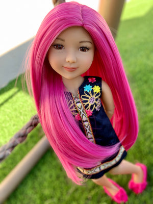 Custom  doll WIG for 14"  AG Dolls - Heat Safe-Tangle Resistant-fits 8-9" head size Kaye Wiggs  RRFF girls of the orient Hot pink