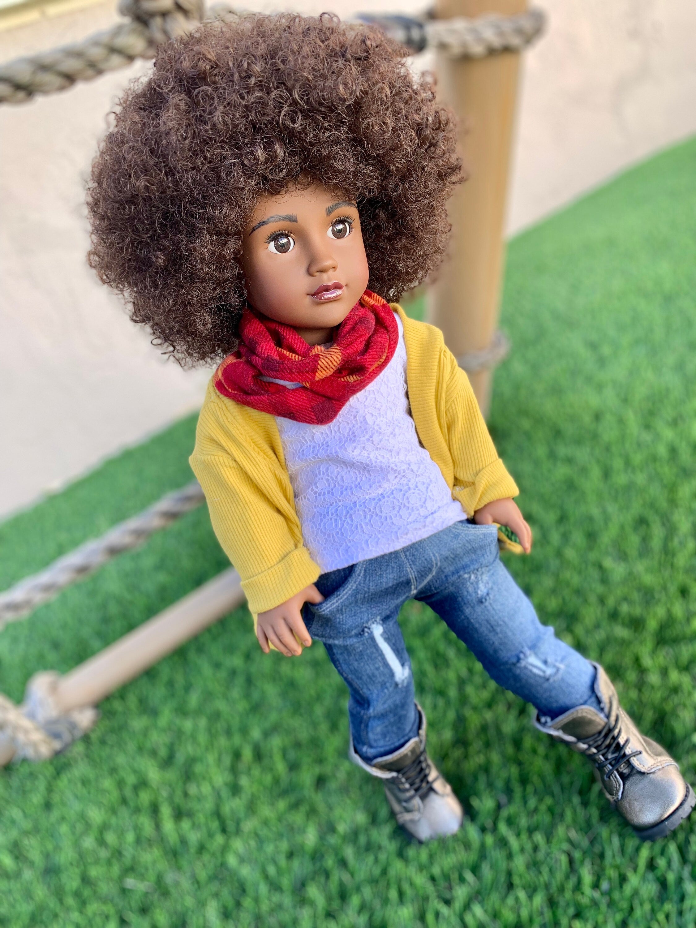 11" Custom Doll Wig Deluxe Heat safe fibers for 18" American Girl Dolls, My Life OG Journey Afro AA natural Wig !!!