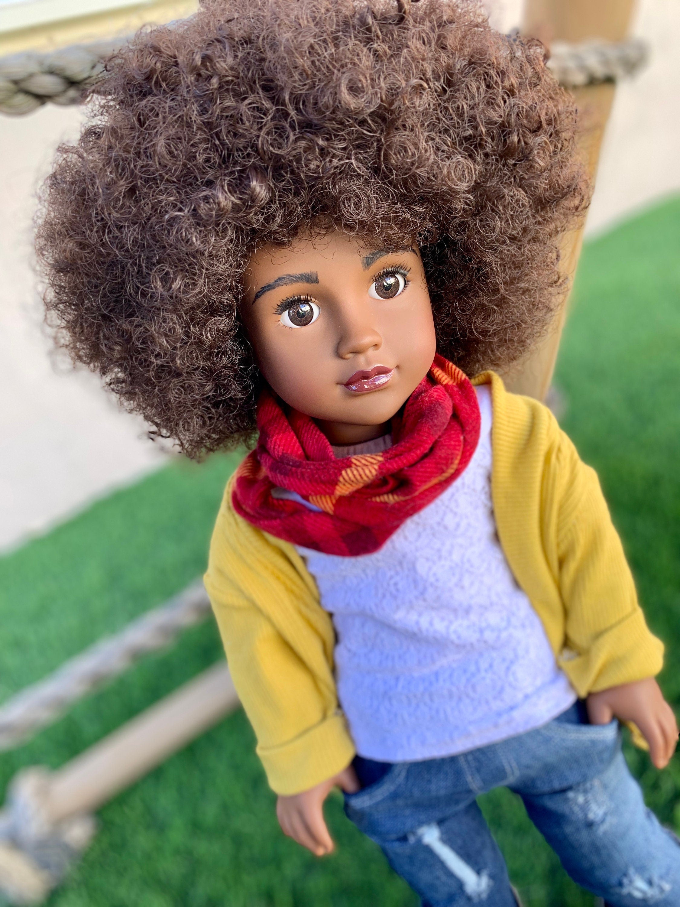 11" Custom Doll Wig Deluxe Heat safe fibers for 18" American Girl Dolls, My Life OG Journey Afro AA natural Wig !!!