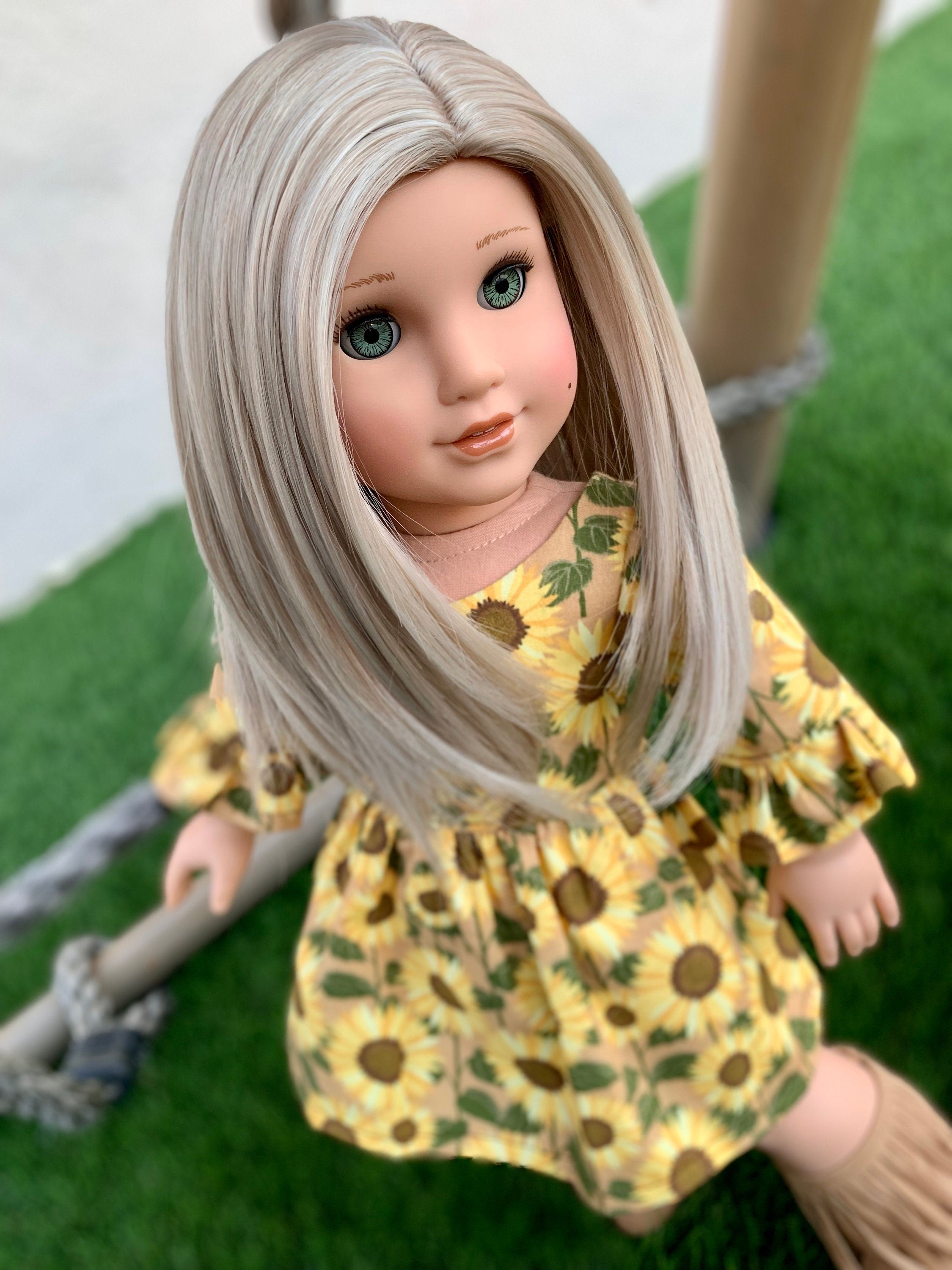 Custom doll wig for 18" American Girl Dolls Tangle Resistant - fits 10-11" head size of 18" dolls OG Blythe BJD Gotz  Ashy Blonde