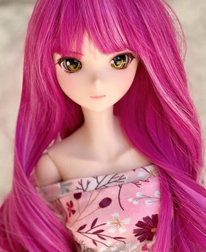 Custom doll Wig for Smart Dolls- Heat Safe - Tangle Resistant- 8.5" head size of Bjd, SD, Dollfie Dream dolls Hot Pink Bangs