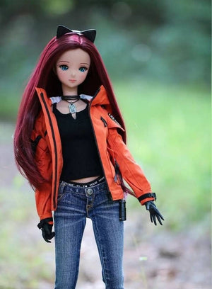 Custom doll Wig for Smart Dolls- "TAN CAPS" 8.5" head size of Bjd, SD, Dollfie Dream dolls Deep Red