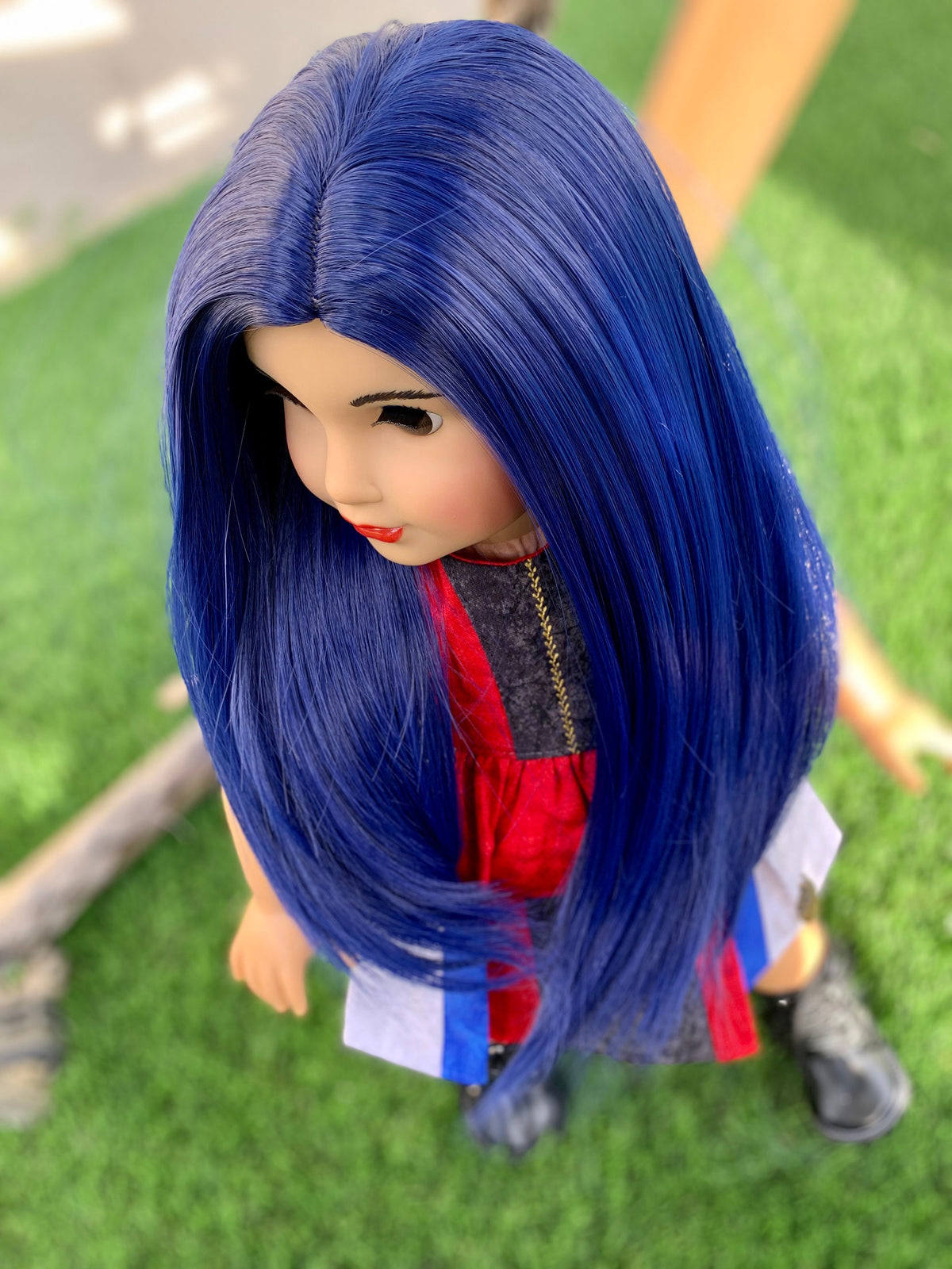 Custom doll wig for 18" American Girl Dolls - Heat Safe - Tangle Resistant - fits 10-11" head size of 18" dolls OG Blythe BJD Gotz Blue Evie