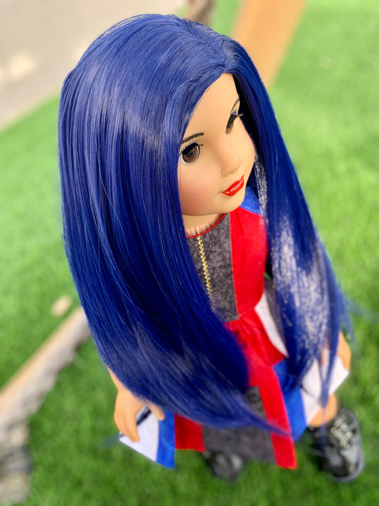 Custom doll wig for 18" American Girl Dolls - Heat Safe - Tangle Resistant - fits 10-11" head size of 18" dolls OG Blythe BJD Gotz Blue Evie
