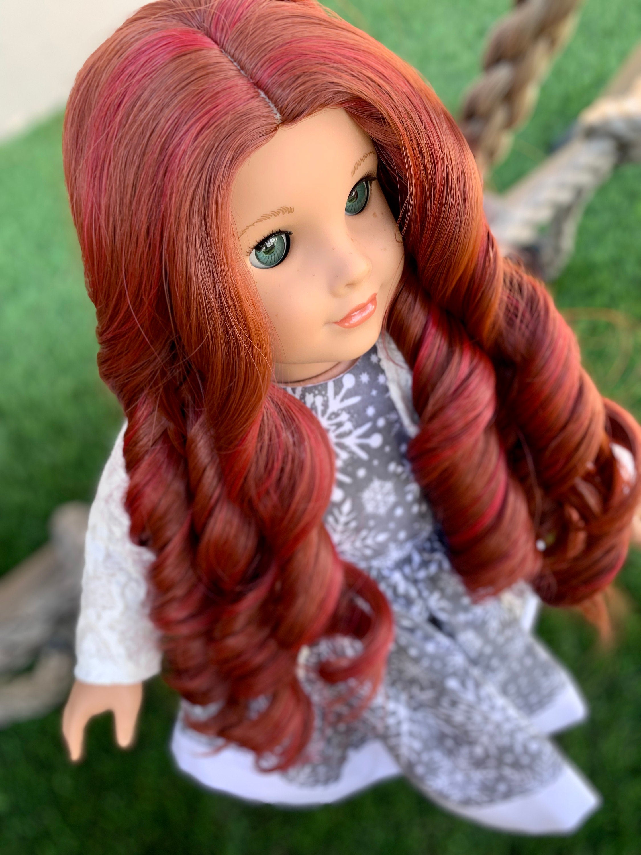 Custom doll wig for 18" American Girl Dolls - Heat Safe - Tangle Resistant - fits 10-11" head size of 18" dolls  Blythe BJD Gotz Fire red
