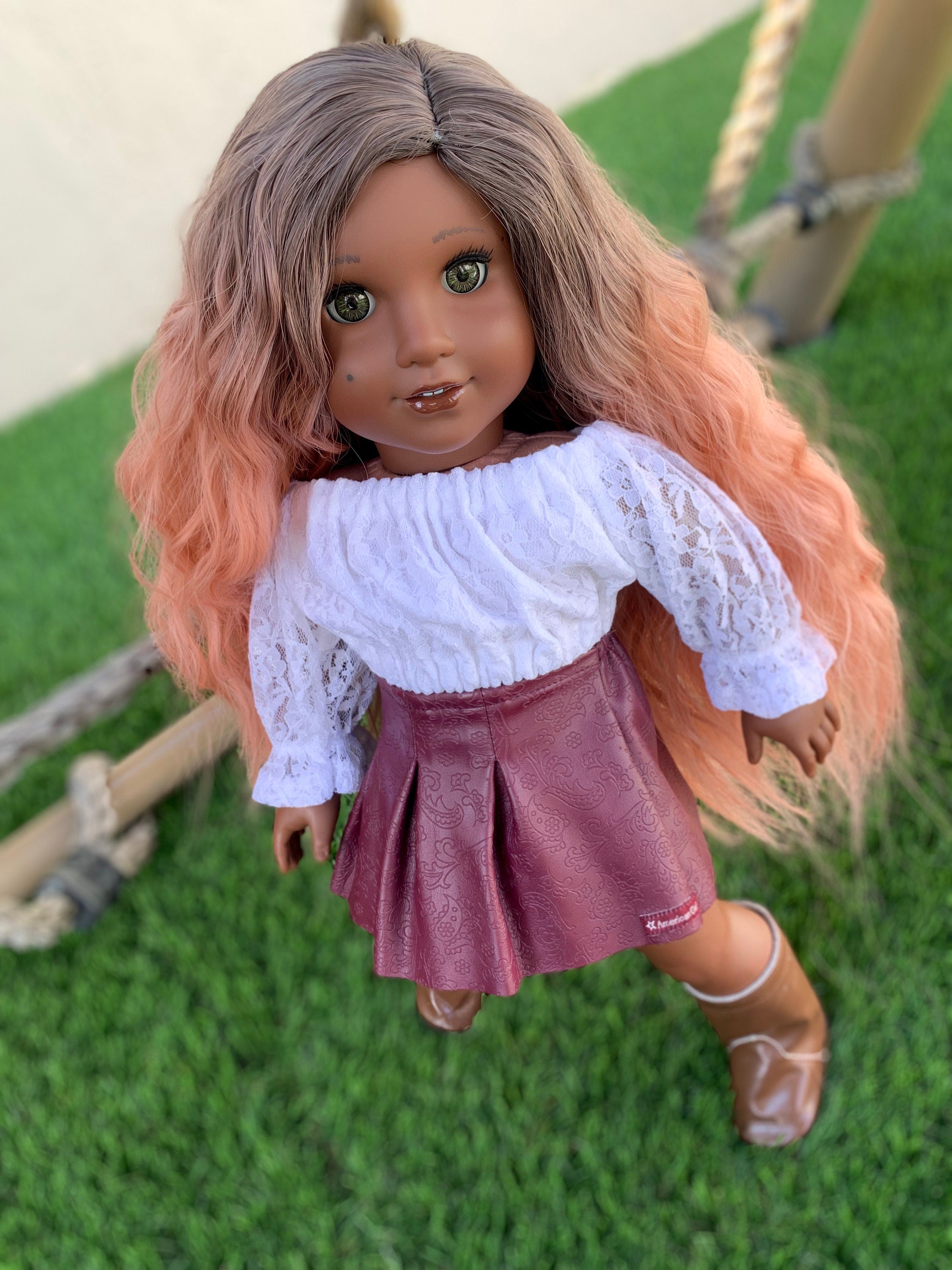 Custom doll wig for 18" American Girl Dolls - Heat Safe - Tangle Resistant - fits 10-11" head size of 18" dolls  Blythe BJD Gotz ombre