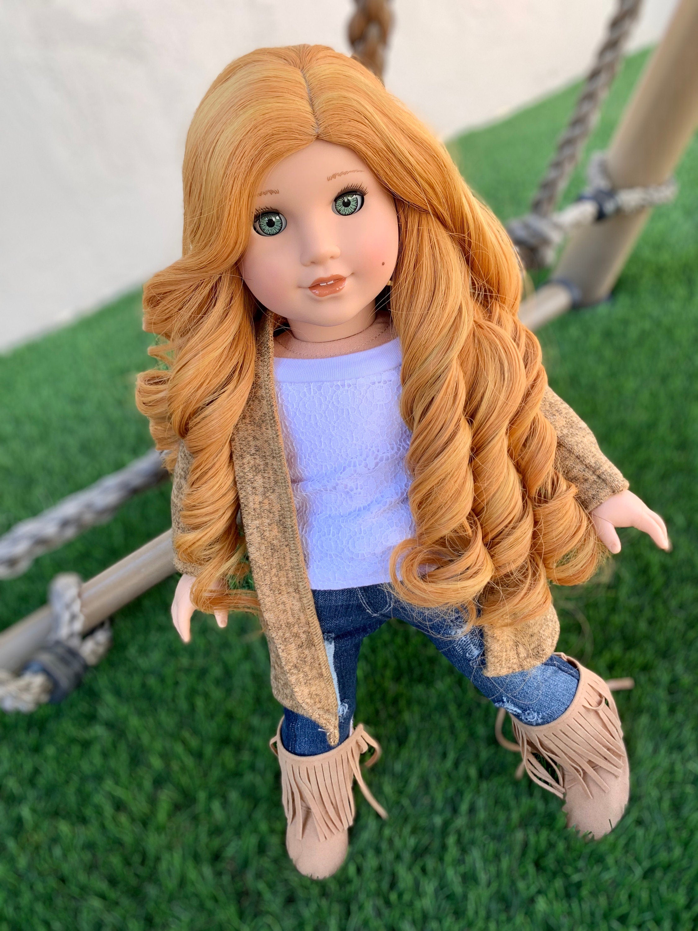 Custom doll wig for 18" American Girl Dolls - Heat Safe - Tangle Resistant - fits 10-11" head size of 18" dolls OG Blythe BJD Gotz carrot