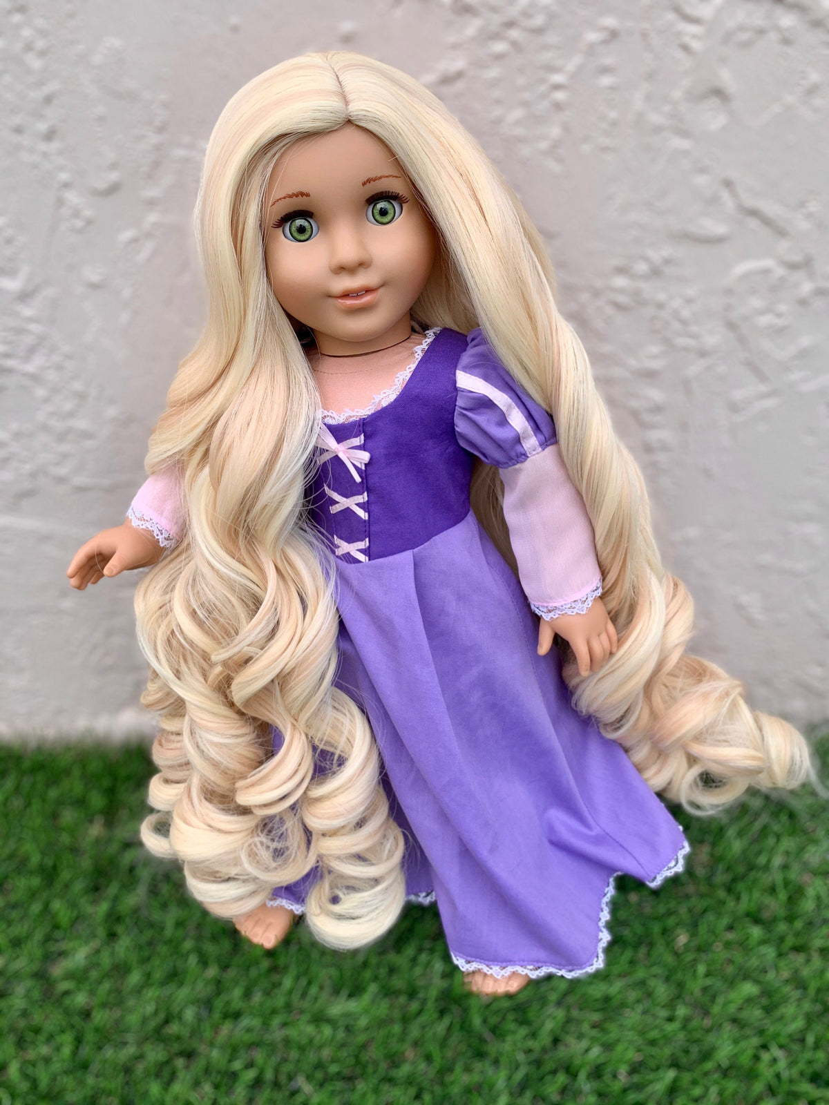 Custom doll wig for 18" American Girl Dolls -Heat & Tangle Resistant - fits 10-11" size of 18" dolls OG Blythe BJD Gotz dark Rapunzel