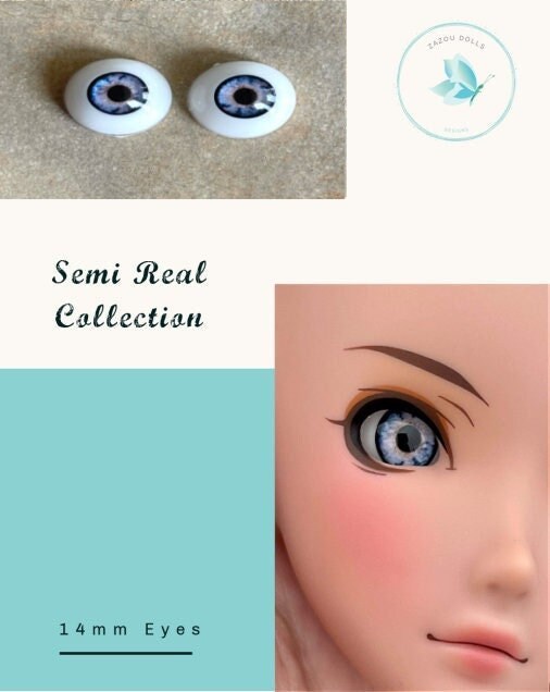 Natural Smart Doll Eyes , realistic doll eyes, doll eyes replacement, 14mm Fit BJD, SD Semireal Doll and similar blue/grey hint of peach