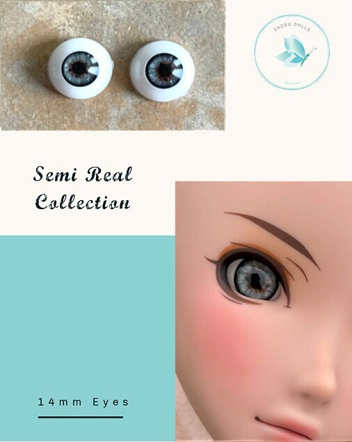 Natural Smart Doll Eyes , realistic doll eyes, doll eyes replacement, 14mm Fit BJD, SD Semireal Doll and similar Agate blue