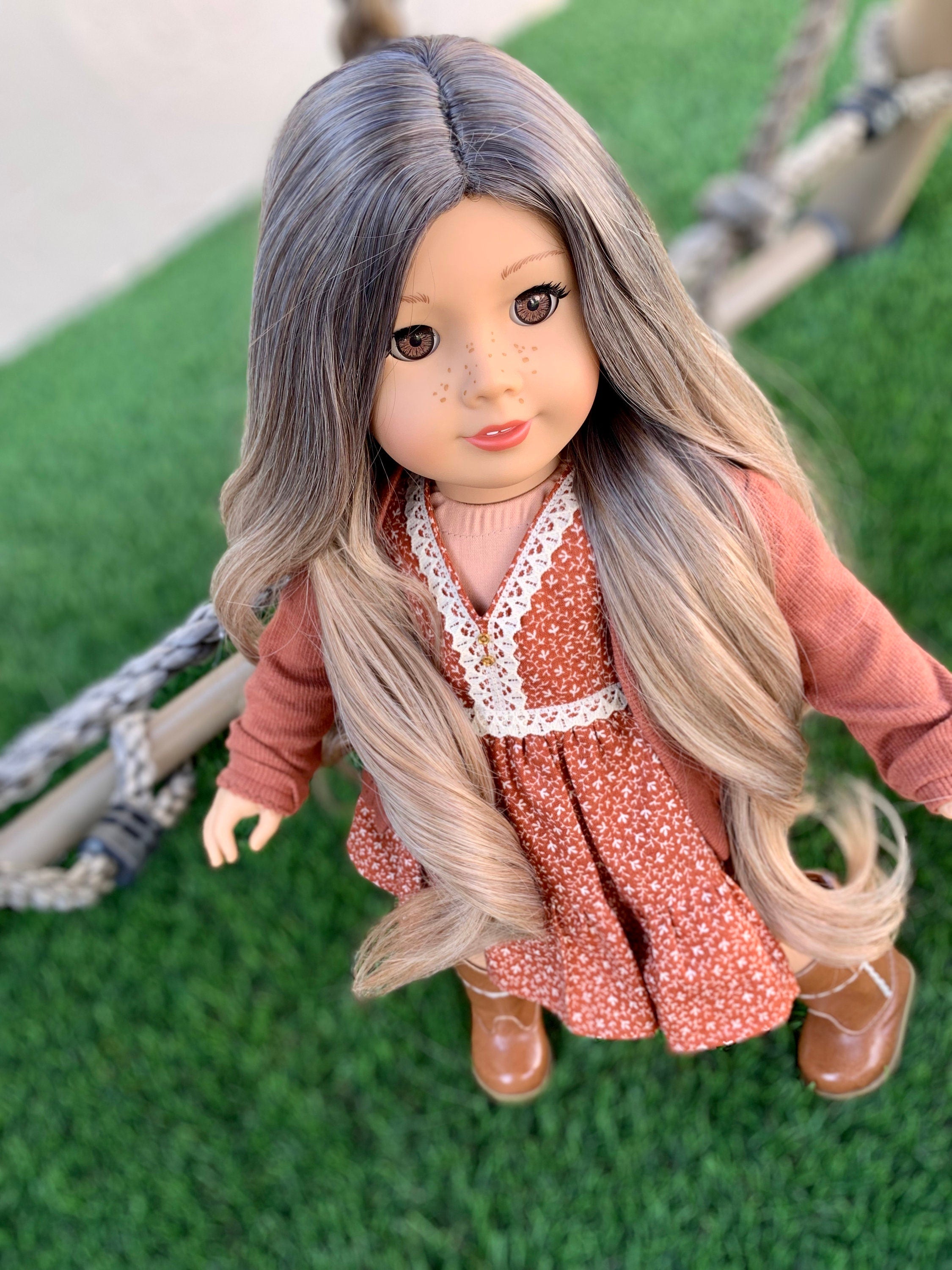 Custom doll wig for 18" American Girl Dolls-Heat Safe-Tangle Resistant-fits 10-11" head size of 18" dolls OG Journey Gotz Dyed Ombre