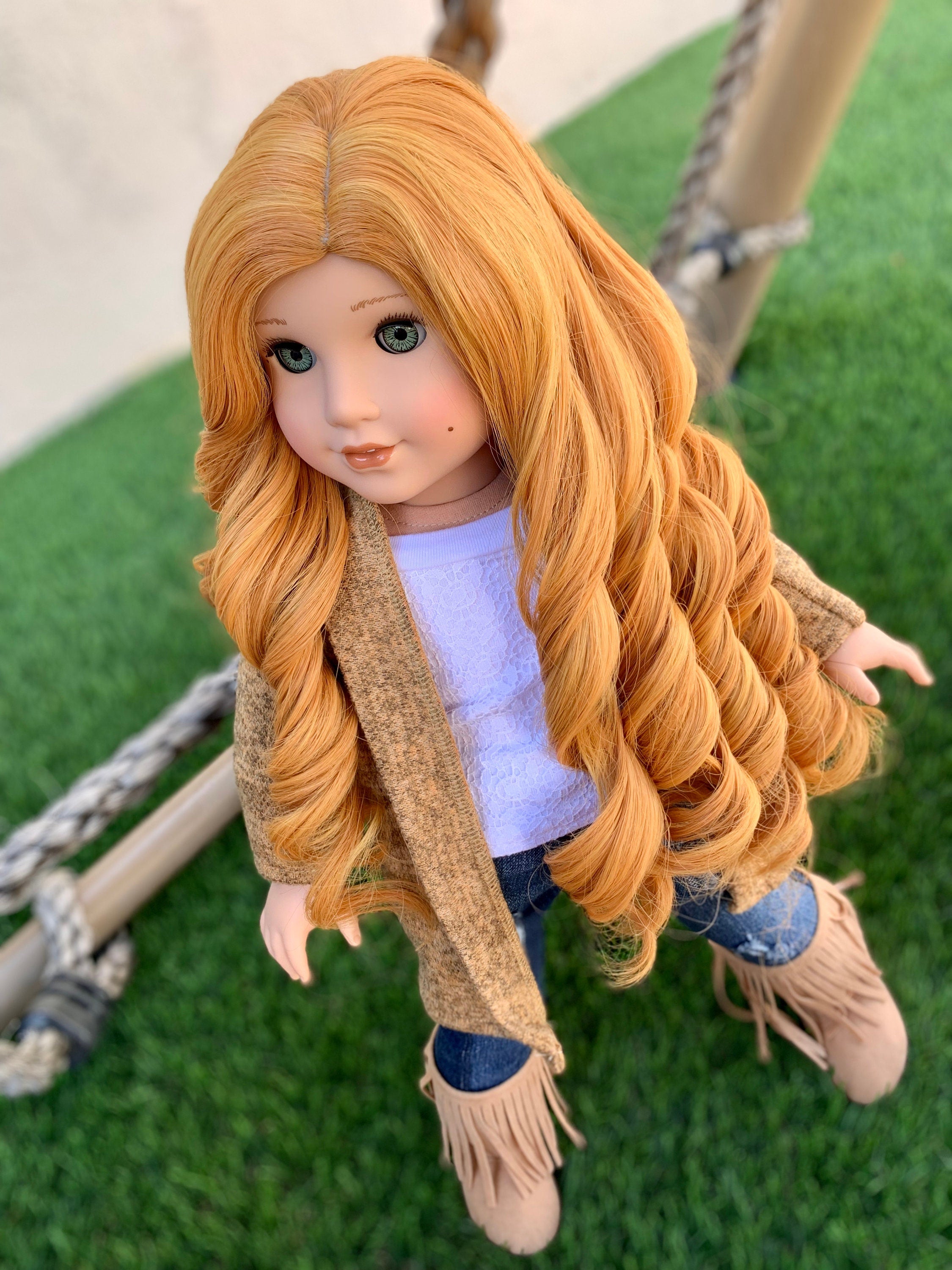Custom doll wig for 18" American Girl Dolls - Heat Safe - Tangle Resistant - fits 10-11" head size of 18" dolls OG Blythe BJD Gotz carrot