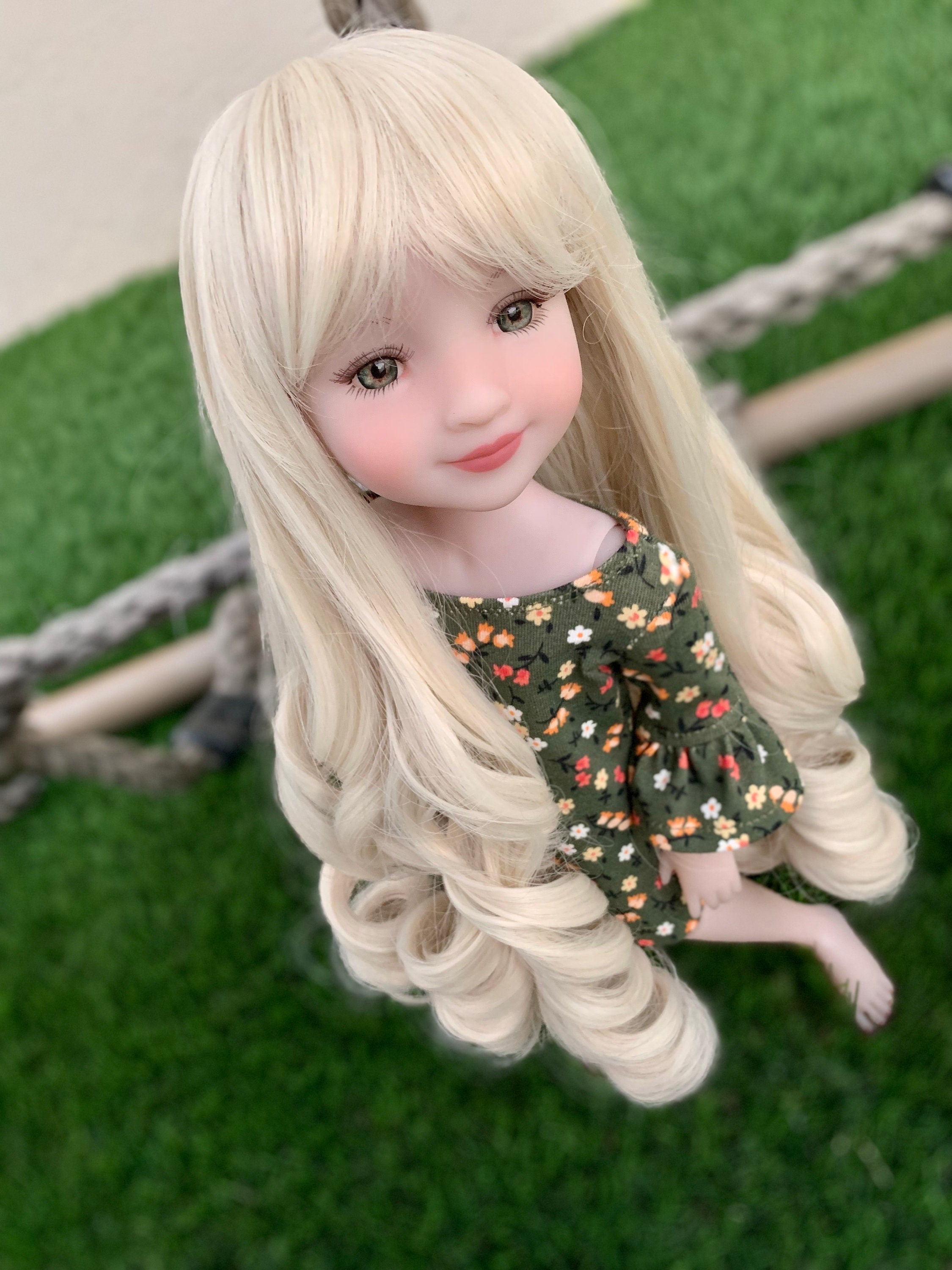 Custom doll WIG for 14"  American Girl Dolls - Heat Safe-Tangle Resistant-fits 8-9" head size Kaye Wiggs  RRFF girls of the orient Blonde