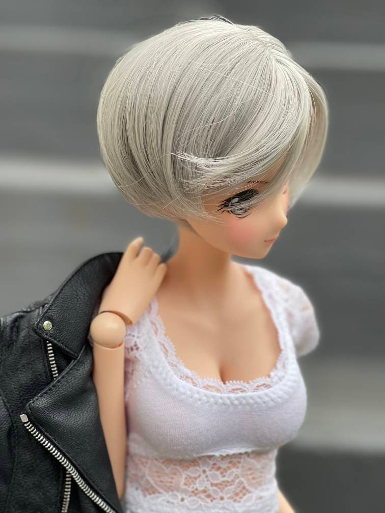 Custom doll Wig for Smart Dolls- Heat Safe - Tangle Resistant- 8.5" head size of Bjd, SD, Dollfie Dream dolls Grey bangs