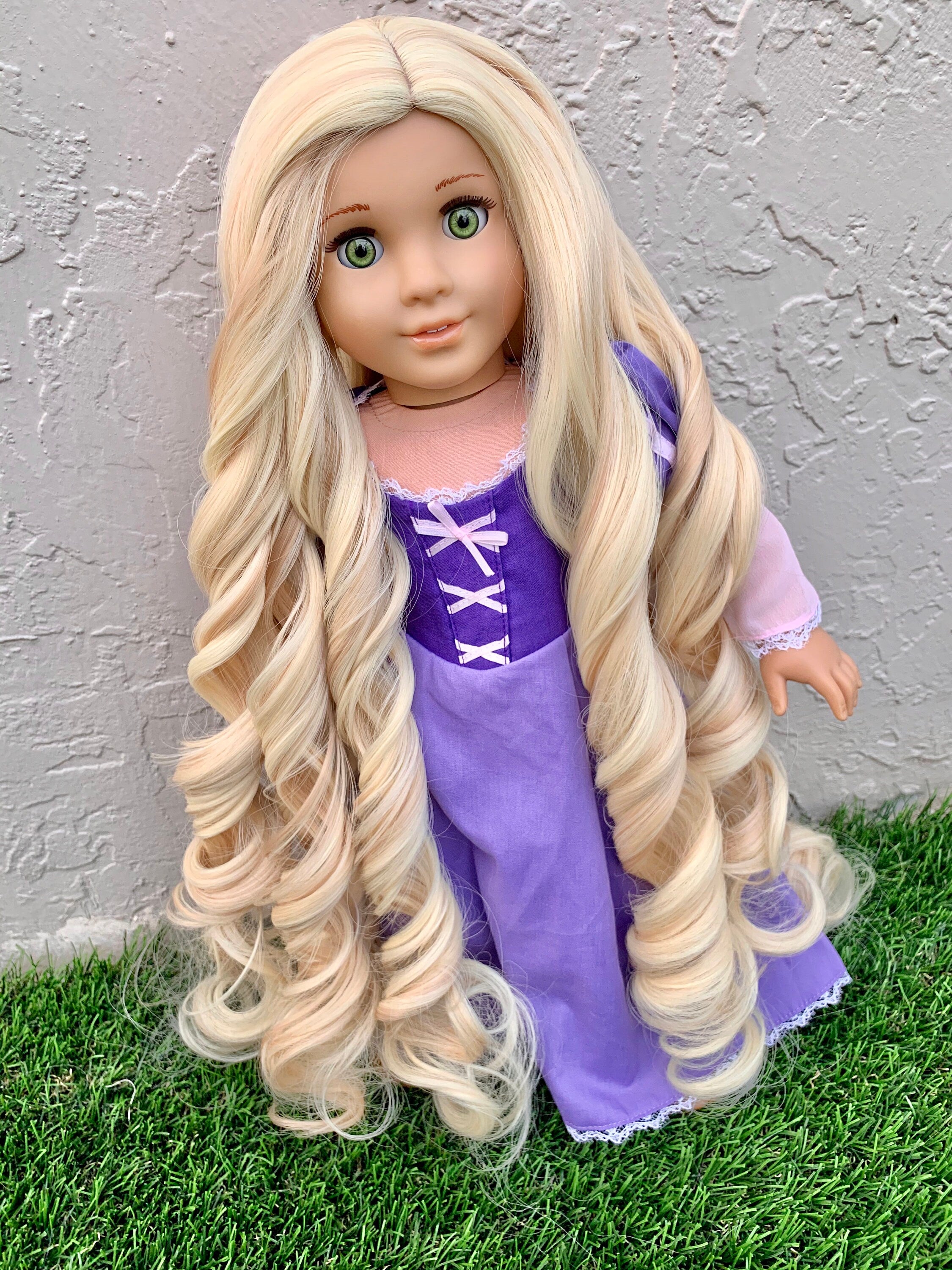 Custom doll wig for 18" American Girl Dolls -Heat & Tangle Resistant - fits 10-11" size of 18" dolls OG Blythe BJD Gotz dark Rapunzel