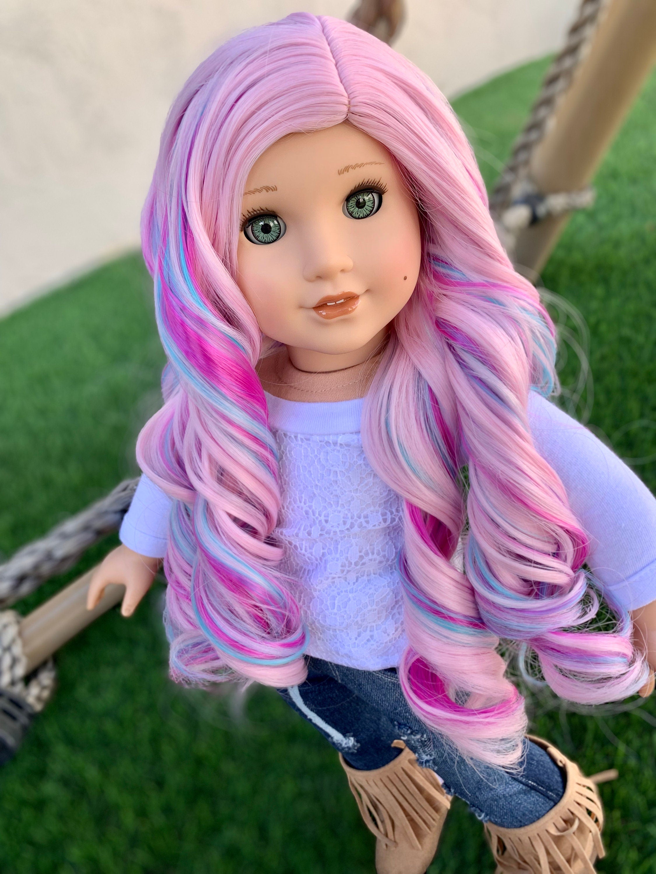 Custom doll wig for 18 American Girl Dolls -Heat & Tangle