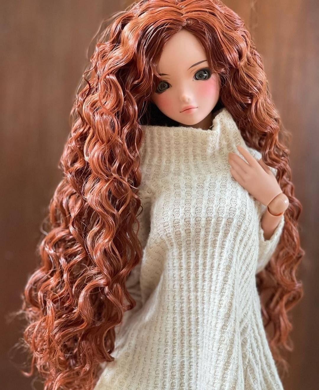 Custom doll WIG for Smart Dolls- Heat Safe -Tangle Resistant- 8.5" head size of BJD, SD, Dollfie Dream dolls Red curls