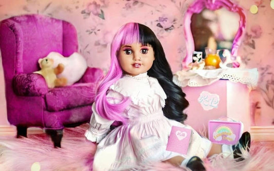 Custom HAND DYED Doll Wig for 18" American Girl Doll Heat Safe Tangle Resistant - fits 10-11" head size of most 18" dolls Black & pink