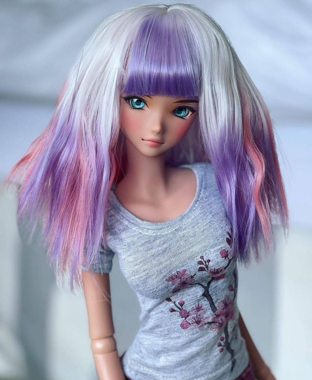 Custom doll WIG for Smart Dolls- Heat Safe - Tangle Resistant- 8.5" head size of Bjd, SD, Dollfie Dream dolls pink lavender dyed ombre