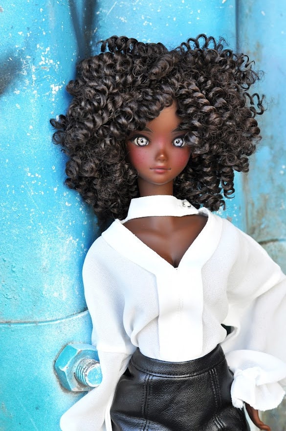 Custom doll WIG for Smart Dolls- Heat Safe - Tangle Resistant- 8.5" head size of BJD, SD, Dollfie Dream do PREORDERlls Boho curls Tan Cap Dark Brown
