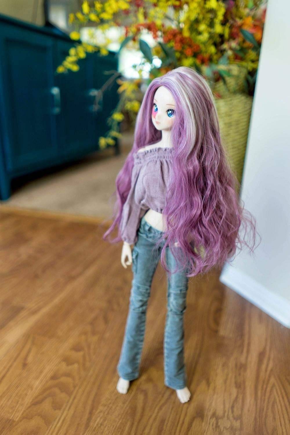 Custom doll Wig for Smart Dolls- Heat Safe - Tangle Resistant- 8.5" head size of Bjd, SD, Dollfie Dream dolls  Pink Mauve dyed ombre