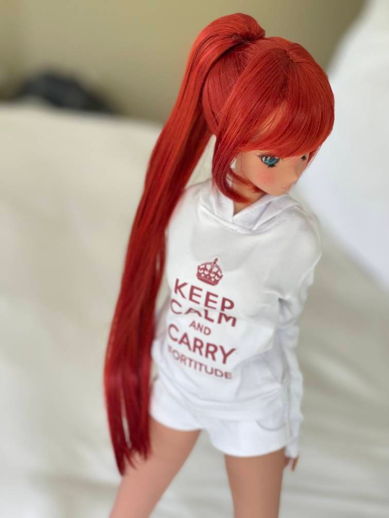 Custom doll WIG for Smart Dolls- Heat Safe - Tangle Resistant- 8" head size of Bjd, SD, Dollfie Dream dolls RED Tan Cap  anime Limited