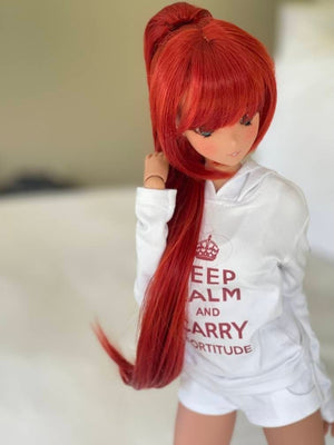 Custom doll WIG for Smart Dolls- Heat Safe - Tangle Resistant- 8" head size of Bjd, SD, Dollfie Dream dolls RED Tan Cap  anime Limited