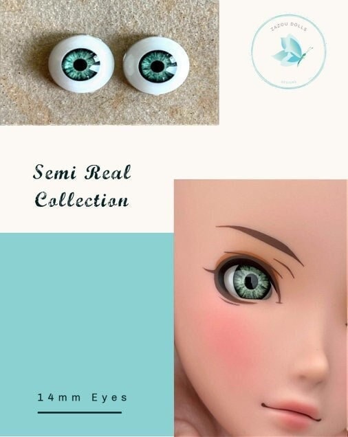 Natural Smart Doll Eyes , realistic doll eyes, doll eyes replacement, 14mm Fit BJD, SD Semireal Doll and similar green