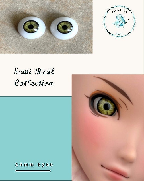 Natural Smart Doll Eyes , realistic doll eyes, doll eyes replacement, 14mm Fit BJD, SD Semireal Doll and similar Light Green