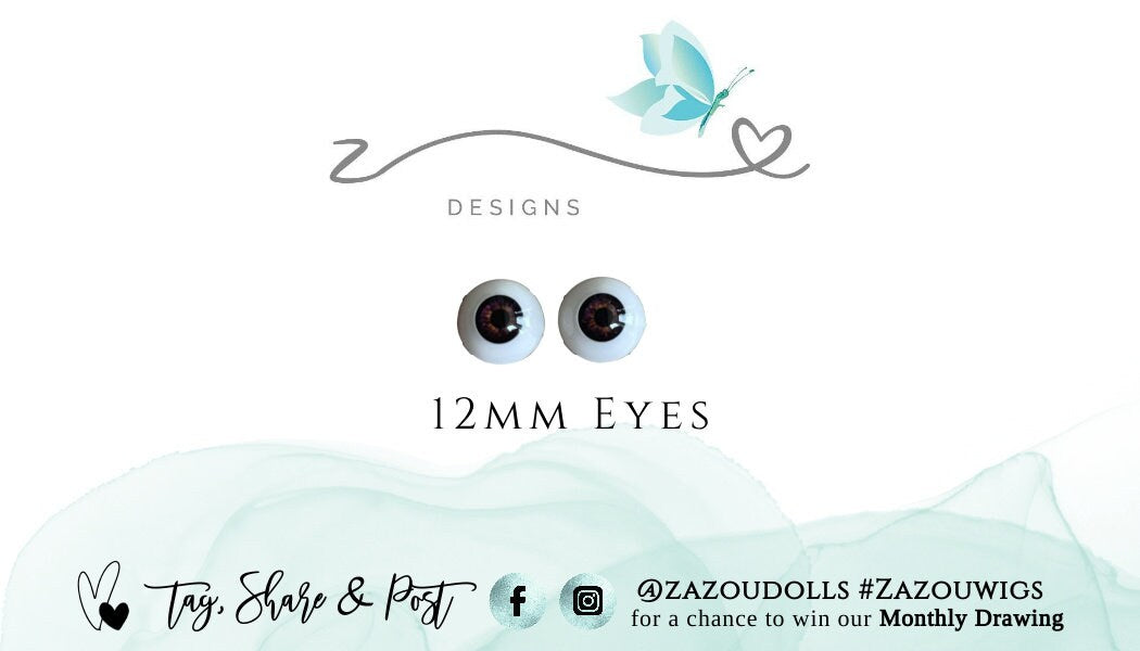 Natural Ellowyne Tonner Doll Eyes , realistic doll eyes, doll eyes replacement, 12mm Fit Paola, BJD, SD Semireal Doll & similar Dark Brown