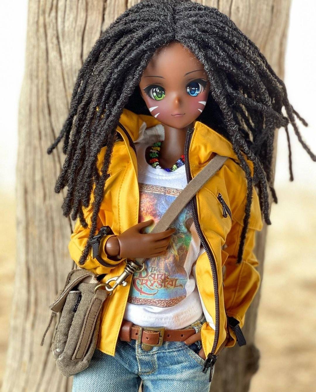Custom doll Wig for Smart Dolls- "TAN CAPS" 8.5" head size of Bjd, SD, Dollfie Dream dolls  Black  Marley Locs