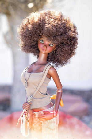 Custom doll Wig for Smart Dolls- "TAN CAPS" 8.5" head size of Bjd, SD, Dollfie Dream dolls  chocolate afro natural wig PREORDER