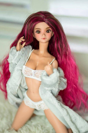 Custom doll WIG for Smart Dolls- Heat Safe - Tangle Resistant- 8.5" head size of BJD, SD, Dollfie Dream dolls  Tan Cap Cherry pink
